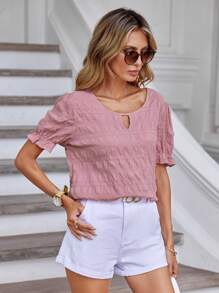 SHEIN Clasi Áo sơ mi nữ Xù Cắt ra màu trơn Giải trí - Hồng - Xem 4