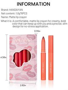 啞光口紅6入組持久簡單的至顏色口紅成套工具 - 02 Hot Love - 查看 8