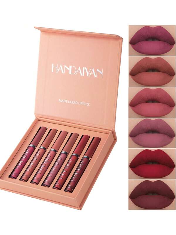 Matte Lip Gloss Gift Set, Waterproof And Smudgeproof Lipstick, 6pcs Velvet Lip Gloss Set In