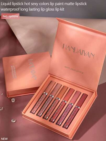 HANDAIYAN Matte Lip Gloss Set Waterproof, Non-Transfer Lipstick Popular Beauty Matte 6-Piece Lip Gloss & Lip Tint Set (2.5ml*6) - Halloween, Christmas, Everyday Makeup, Campus Gift Set