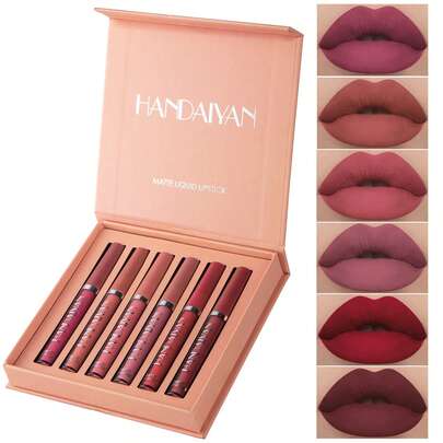 HANDAIYAN 6pcs/Set Matte Lip Gloss Kit, Waterproof & Smudge-Proof, Popular Makeup Matte Lip Tint & Lip Gloss (2.5ml*6) - Suitable For Halloween, Christmas, Daily Makeup, School Gift Set, Face Painting, Cosmetics For Women, Ideal For Winter/Spring, Birthday/Valentine's Day/Mother's Day Gift, Essential For Party