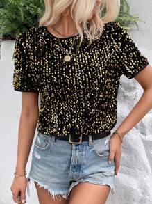 SHEIN LUNE Áo sơ mi nữ màu trơn Buổi tiệc - Vàng - Xem 1