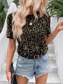 SHEIN LUNE Áo sơ mi nữ màu trơn Buổi tiệc - Vàng - Xem 3