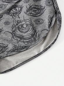 ROMWE Grunge Punk Quần đùi nữ Tương phản ràng buộc Con số Giải trí - Xám - Xem 4