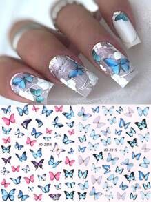 2sheets Sapphire Pink Butterfly Pattern Nail Art Sticker, Quick, Easy Nail Art Decals - Multicolor - View 1