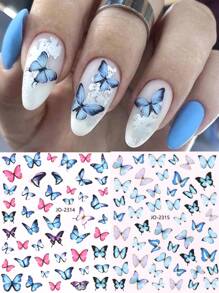 2sheets Sapphire Pink Butterfly Pattern Nail Art Sticker, Quick, Easy Nail Art Decals - Multicolor - View 2
