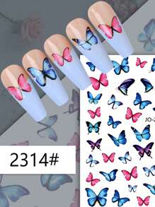 2sheets Sapphire Pink Butterfly Pattern Nail Art Sticker, Quick, Easy Nail Art Decals - Multicolor - View 4