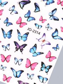 2sheets Sapphire Pink Butterfly Pattern Nail Art Sticker, Quick, Easy Nail Art Decals - Multicolor - View 7