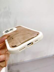紋理質感手機殼附帶繩子和磁性支架 - 卡其色 - 查看 3