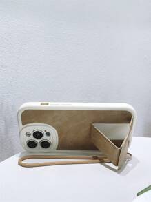 紋理質感手機殼附帶繩子和磁性支架 - 卡其色 - 查看 4