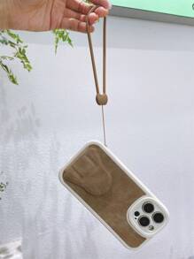 紋理質感手機殼附帶繩子和磁性支架 - 卡其色 - 查看 6