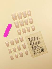 24pcs Short Square Plain Fake Nail & 1pc Nail File & 1sheet Tape Press On Nails Manicure Kit Nail Supplies - Multicolor - View 2
