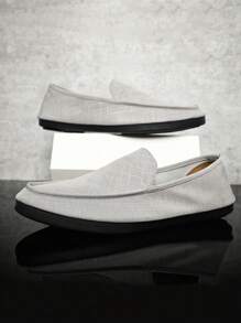 Men Minimalist Slip On Loafers, Leisure Grey Fabric Casual Loafers - Grey - View 1