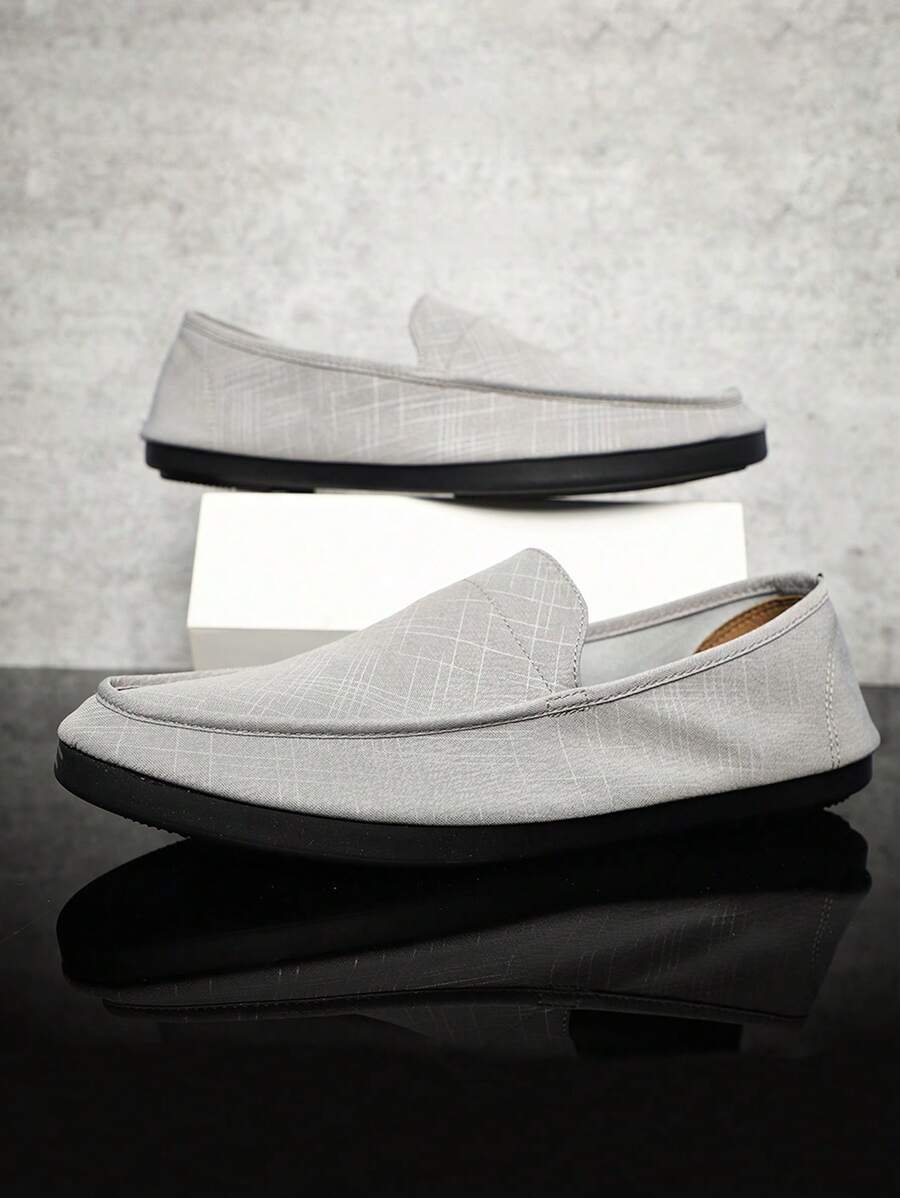 Men Minimalist Slip On Loafers, Leisure Grey Fabric Casual Loafers - Grey - View 1