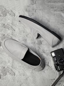 Men Minimalist Slip On Loafers, Leisure Grey Fabric Casual Loafers - Grey - View 4