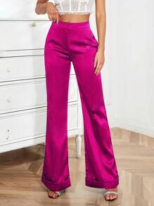D&M Satin Elegant Pockets Flared Pants, Suitable For Pairing With Heels Or Tall Women, Suitable For Daily And Party Occasions
