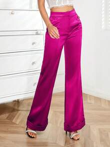 D&M Satin Elegant Pockets Flared Pants, Suitable For Pairing With Heels Or Tall Women, Suitable For Daily And Party Occasions
