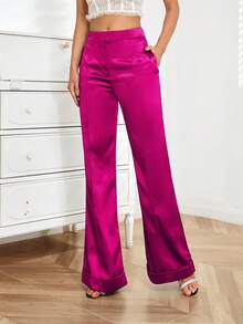 D&M Satin Elegant Pockets Flared Pants, Suitable For Pairing With Heels Or Tall Women, Suitable For Daily And Party Occasions