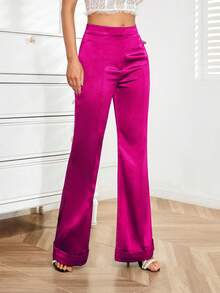 D&M Satin Elegant Pockets Flared Pants, Suitable For Pairing With Heels Or Tall Women, Suitable For Daily And Party Occasions