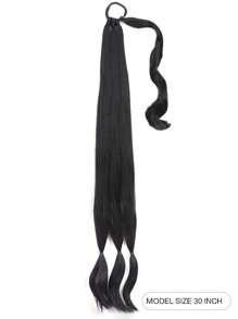 Straight Black 30 Inch Extra Long Synthetic Wrap Around Clip In Ponytail Extension - Black - View 2