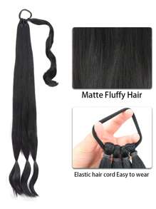 Straight Black 30 Inch Extra Long Synthetic Wrap Around Clip In Ponytail Extension - Black - View 3