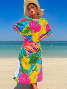 熱帶圖案蝙蝠袖罩衫 - 彩色 - 查看 3