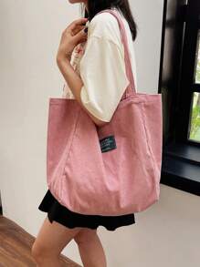 1 Túi Tote Nhung Màu Trơn Với Sức Chứa Lớn, Có Thể Gập Lại, Nhẹ, Sang Trọng & Thiết Thực Để Sử Dụng Hàng Ngày, Unisex - Hồng - Xem 1