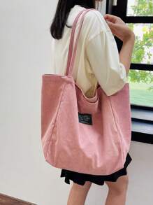 1 Túi Tote Nhung Màu Trơn Với Sức Chứa Lớn, Có Thể Gập Lại, Nhẹ, Sang Trọng & Thiết Thực Để Sử Dụng Hàng Ngày, Unisex - Hồng - Xem 2