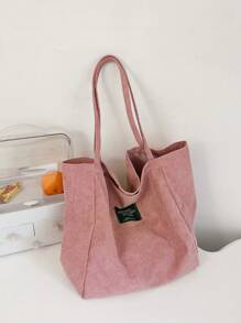 1 Túi Tote Nhung Màu Trơn Với Sức Chứa Lớn, Có Thể Gập Lại, Nhẹ, Sang Trọng & Thiết Thực Để Sử Dụng Hàng Ngày, Unisex - Hồng - Xem 8