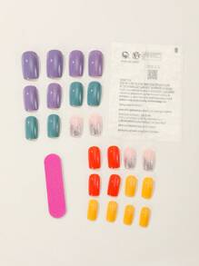 24 móng tay giả hình vuông ngắn lấp lánh & 1 dũa móng tay & 1 băng dính - Nhiều màu - Xem 2
