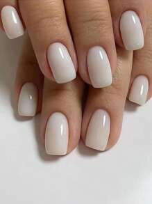 24入組光澤實心長方形假指甲、1片膠帶、1支指甲文件極簡風壓克力指甲修飾套裝指甲用品 - 彩色 - 查看 1