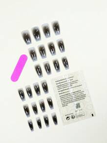 Đen Long Lanh Mặt Trăng & Ngôi Sao In Ấn Trên Móng Tay, 24 Chiếc Bóng Chuyển Màu Dài Quan Tài Móng Tay Giả Sang Trọng Acrylic Móng Tay - Nhiều màu - Xem 2