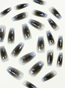 Đen Long Lanh Mặt Trăng & Ngôi Sao In Ấn Trên Móng Tay, 24 Chiếc Bóng Chuyển Màu Dài Quan Tài Móng Tay Giả Sang Trọng Acrylic Móng Tay - Nhiều màu - Xem 5