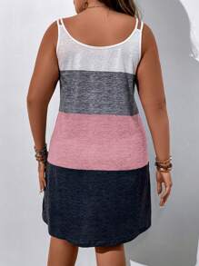 Plus Coconut Tree & Letter Graphic Colourblock Cami Dress - Multicolor - View 2