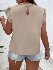 SHEIN LUNE Plus Contrast Guipure Lace Butterfly Sleeve Blouse - Apricot - View 2