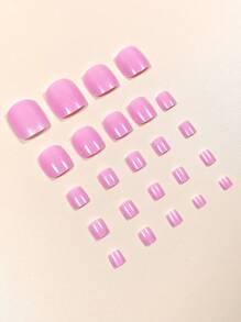 24Pcs Square Artificial Nail Tips Set For Manicure, Suitable For Date, Shopping, Afternoon Tea Press On Nails Toe Nails Nail Supplies Nails