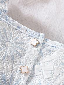 Bộ đồ Em bé Nút phía trước màu trơn - Xanh và trắng - Xem 3