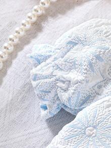 Bộ đồ Em bé Nút phía trước màu trơn - Xanh và trắng - Xem 4