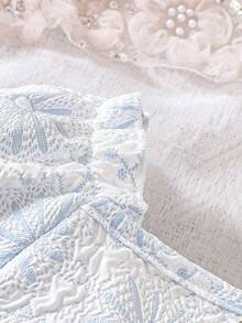 Bộ đồ Em bé Nút phía trước màu trơn - Xanh và trắng - Xem 5