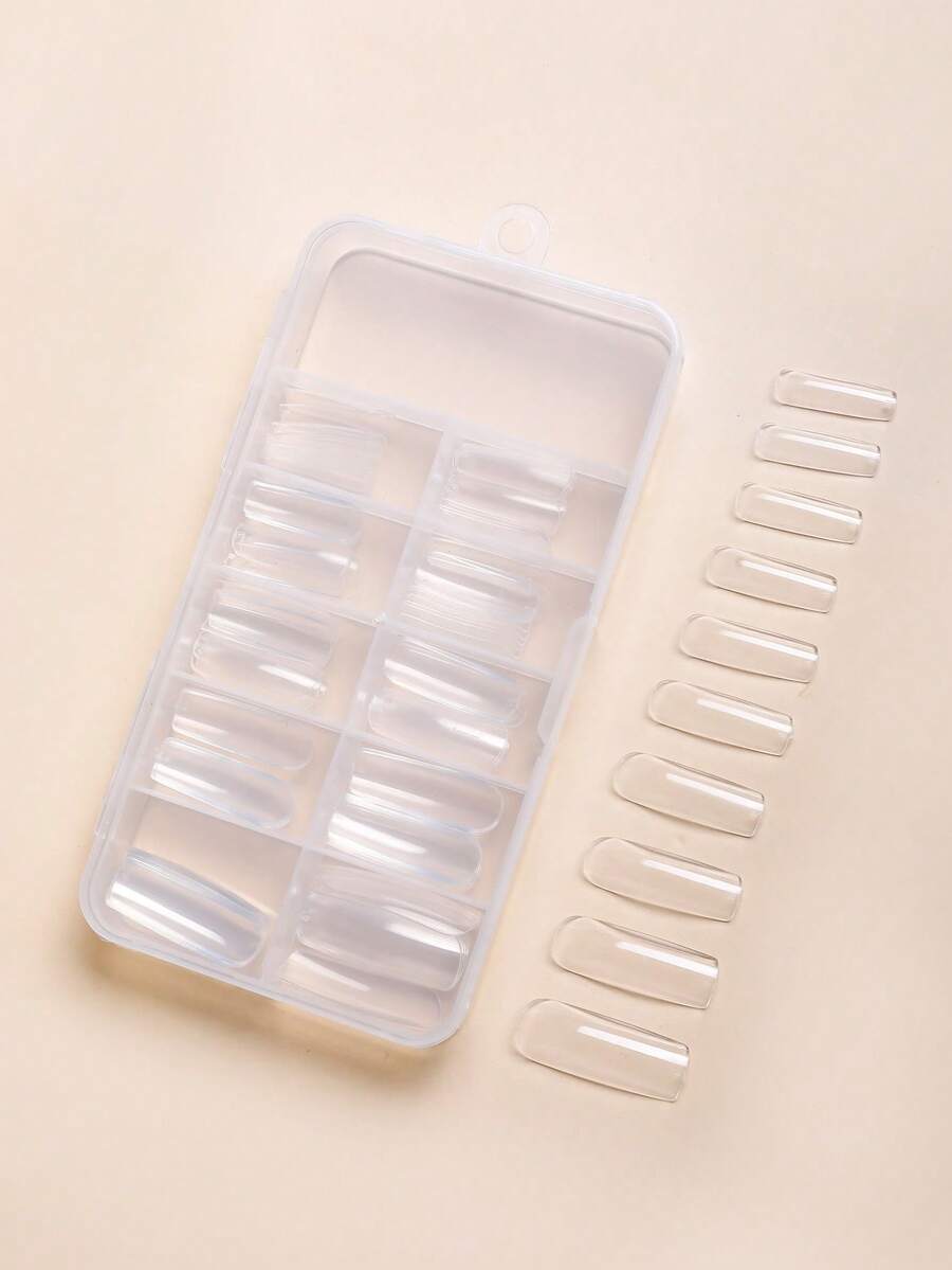 100片长方形假指甲 - 無色 - 查看 1