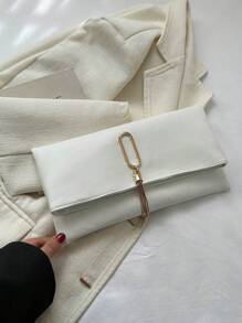 White Tassel Decorated Envelope Clutch Bag - White - View 1
