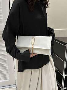 White Tassel Decorated Envelope Clutch Bag - White - View 3