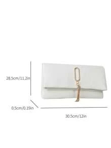 White Tassel Decorated Envelope Clutch Bag - White - View 5