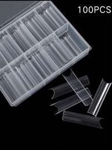 100入組透明膠指甲，修長款式，適用於美甲沙龍和DIY指甲藝術，自帶壓力甲及美甲用品
