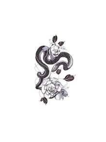1 Pieza Tatuaje Temporal Impermeable De Serpiente Y Flor Para Cintura - Negro - Ver 2