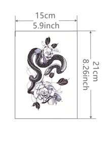 1 Pieza Tatuaje Temporal Impermeable De Serpiente Y Flor Para Cintura - Negro - Ver 3
