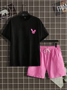 Manfinity RebelGame Nam Bông In biểu thức Áo thun & Eo dây rút Quần short - Nhiều màu - Xem 1