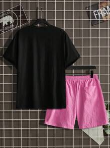 Manfinity RebelGame Nam Bông In biểu thức Áo thun & Eo dây rút Quần short - Nhiều màu - Xem 2