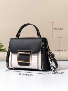 contrasto colore alla moda decorato ricamo Flip Copertina Borsa quadrata con Top singolo maniglia - Bianco e nero - Visualizzare 2