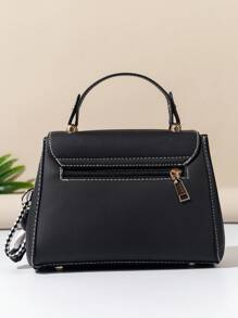 contrasto colore alla moda decorato ricamo Flip Copertina Borsa quadrata con Top singolo maniglia - Bianco e nero - Visualizzare 4